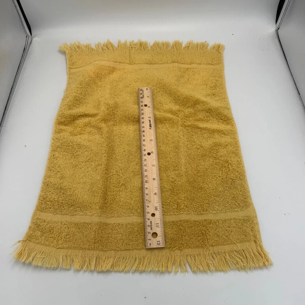 Vintage 70s Cannon Royal Family Mustard Yellow Hand Towels Fringed Set of 2 USA